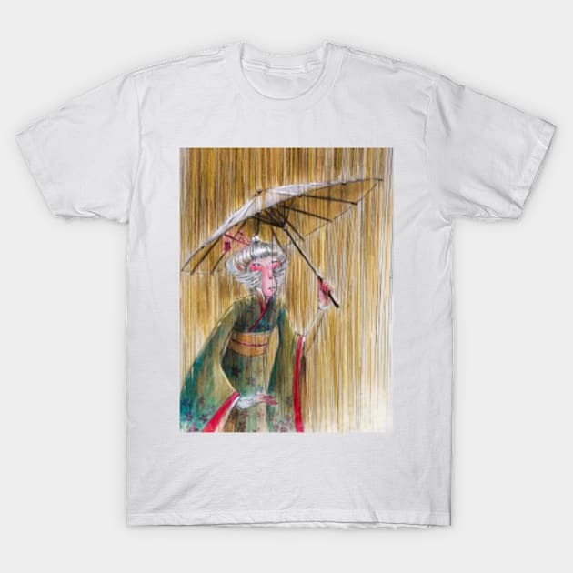 Monkey woman in the rain in japan T-Shirt by Mard_Illus